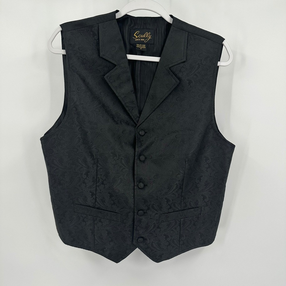 Scully Mens Black Paisley Jacquard Western Vest Size S Old West Steampunk Black